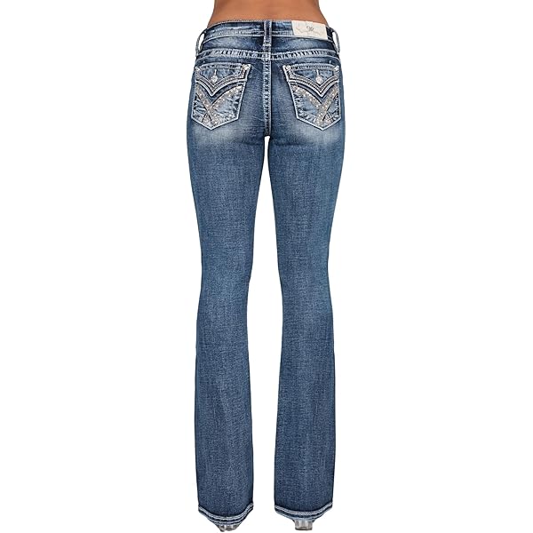 Miss Me Women's Cross Stars Mid-Rise Bootcut Jeans, Medium Dark